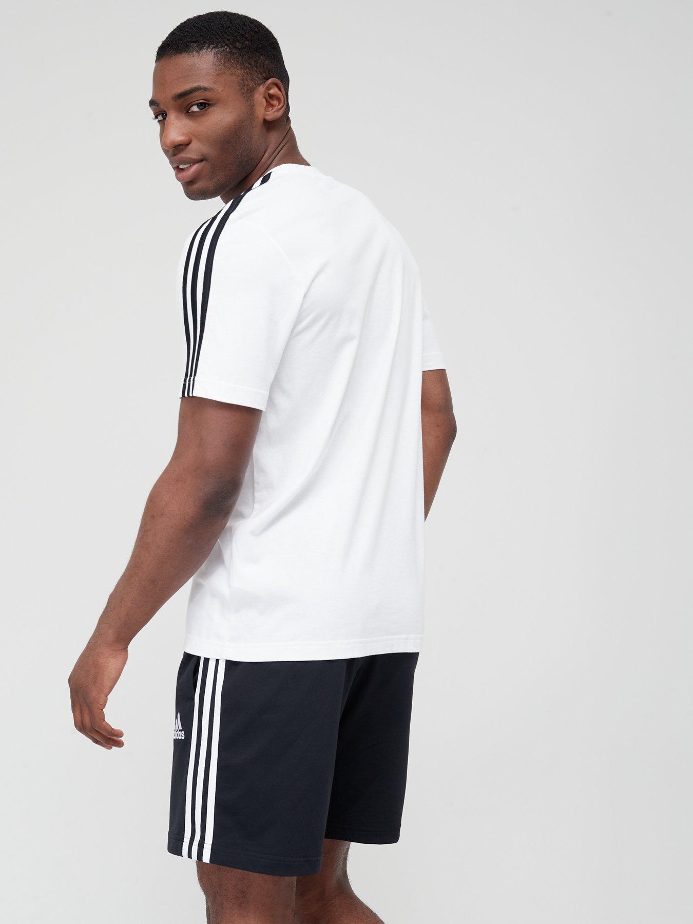 adidas Essentials 3 Stripe T Shirt White