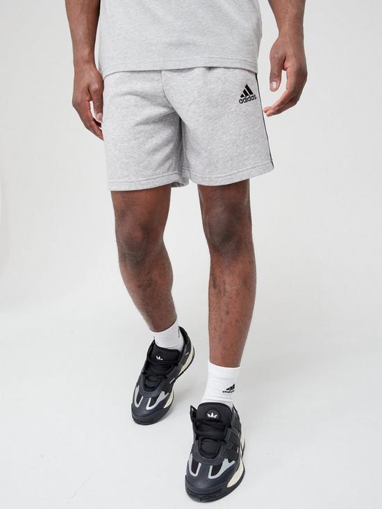 front image of adidas-3-stripe-shorts-grey
