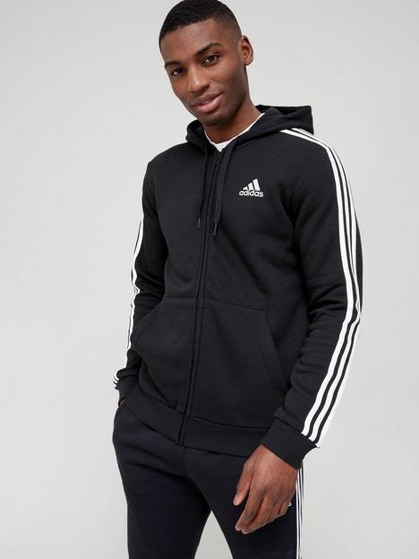 adidas-3-stripe-fleece-full-zip-hoodie--nbspblack