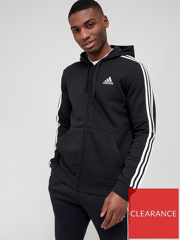adidas Sportswear Essentials Fleece 3-Stripes Full-Zip Hoodie - Black