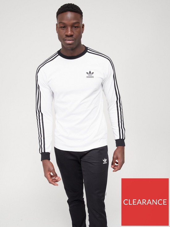 adidas Originals 3-Stripes Long Sleeve T-Shirt - White | very.co.uk