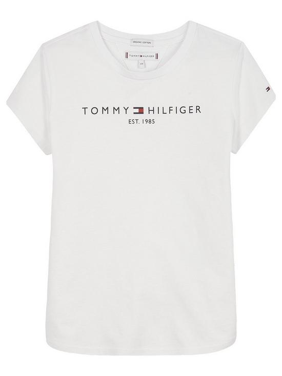 front image of tommy-hilfiger-girls-essential-short-sleeve-t-shirt-white