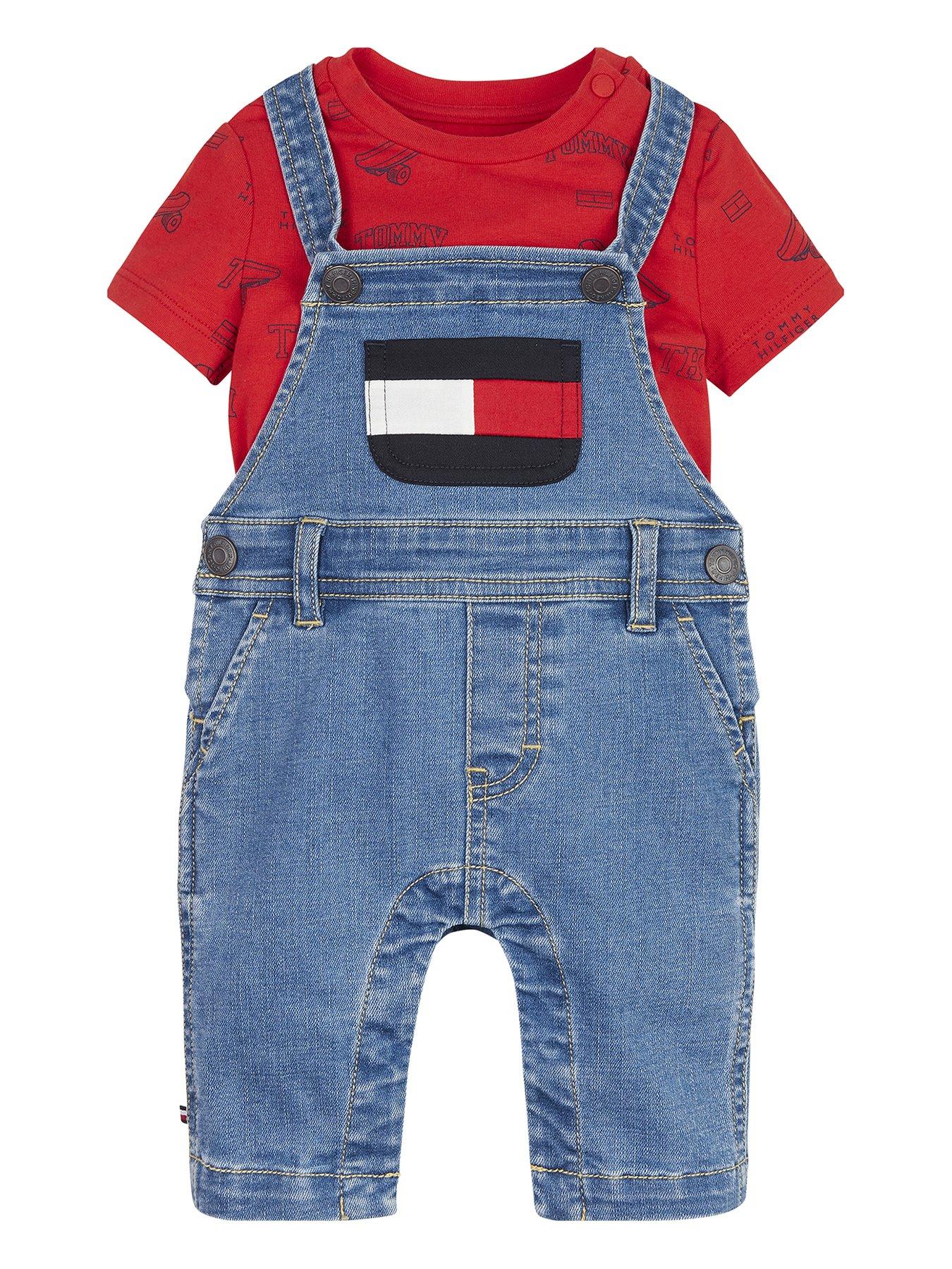 Tommy Hilfiger Baby Boys 2 Piece Dungaree and TShirt Set Mid Blue