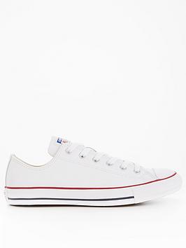Converse Mens Leather Ox Trainers - White, White, Size 6, Men