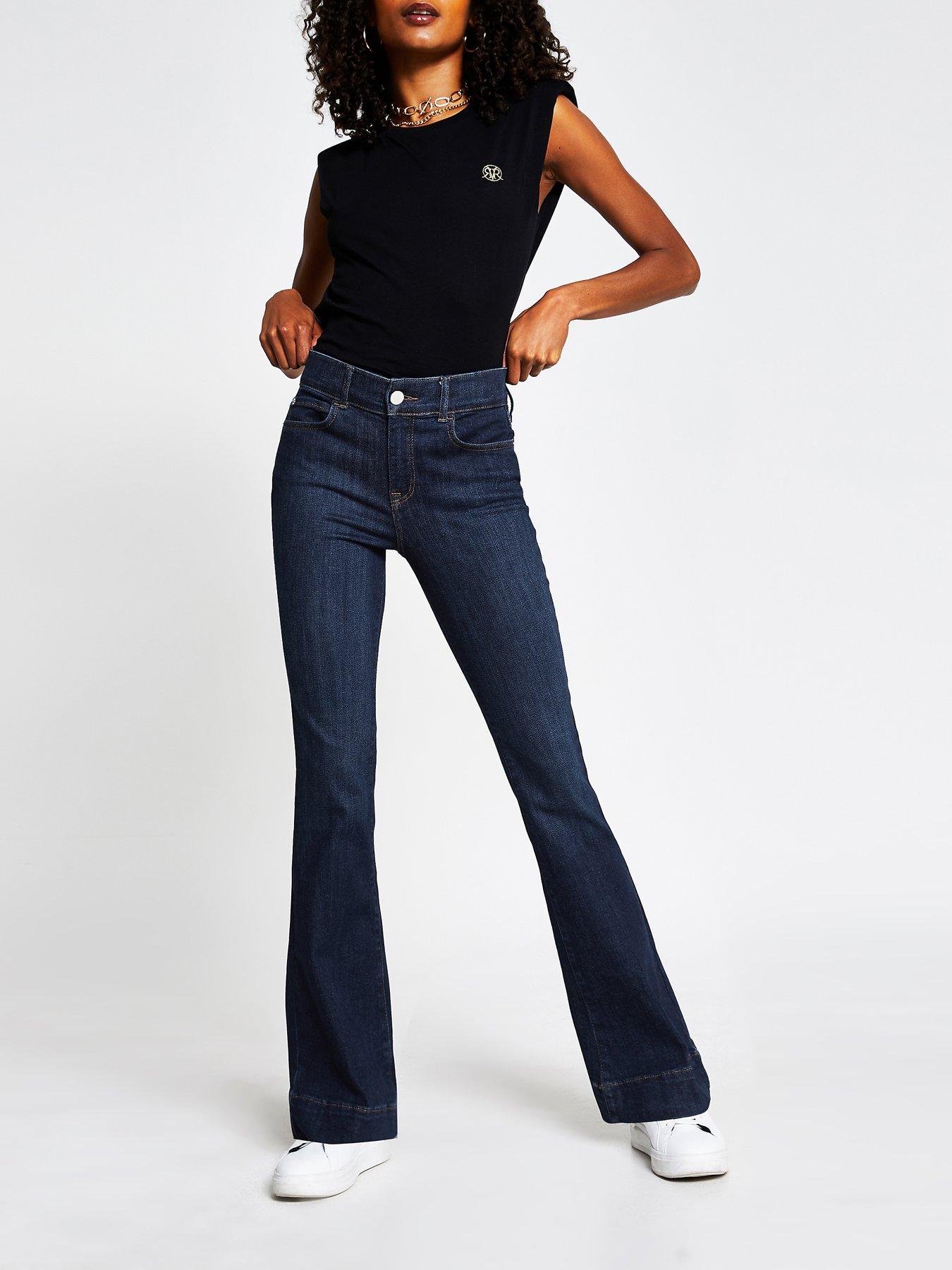 dark blue denim flare jeans