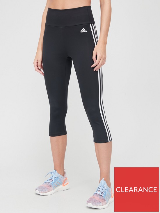 front image of adidas-performance-train-essentials-3-stripes-high-waisted-34-leggings-black