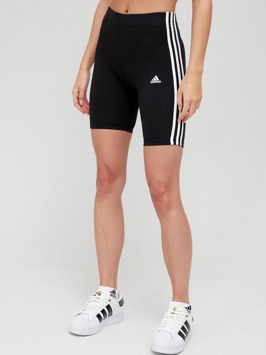 front image of adidas-3-stripe-cycling-shorts-blackwhite