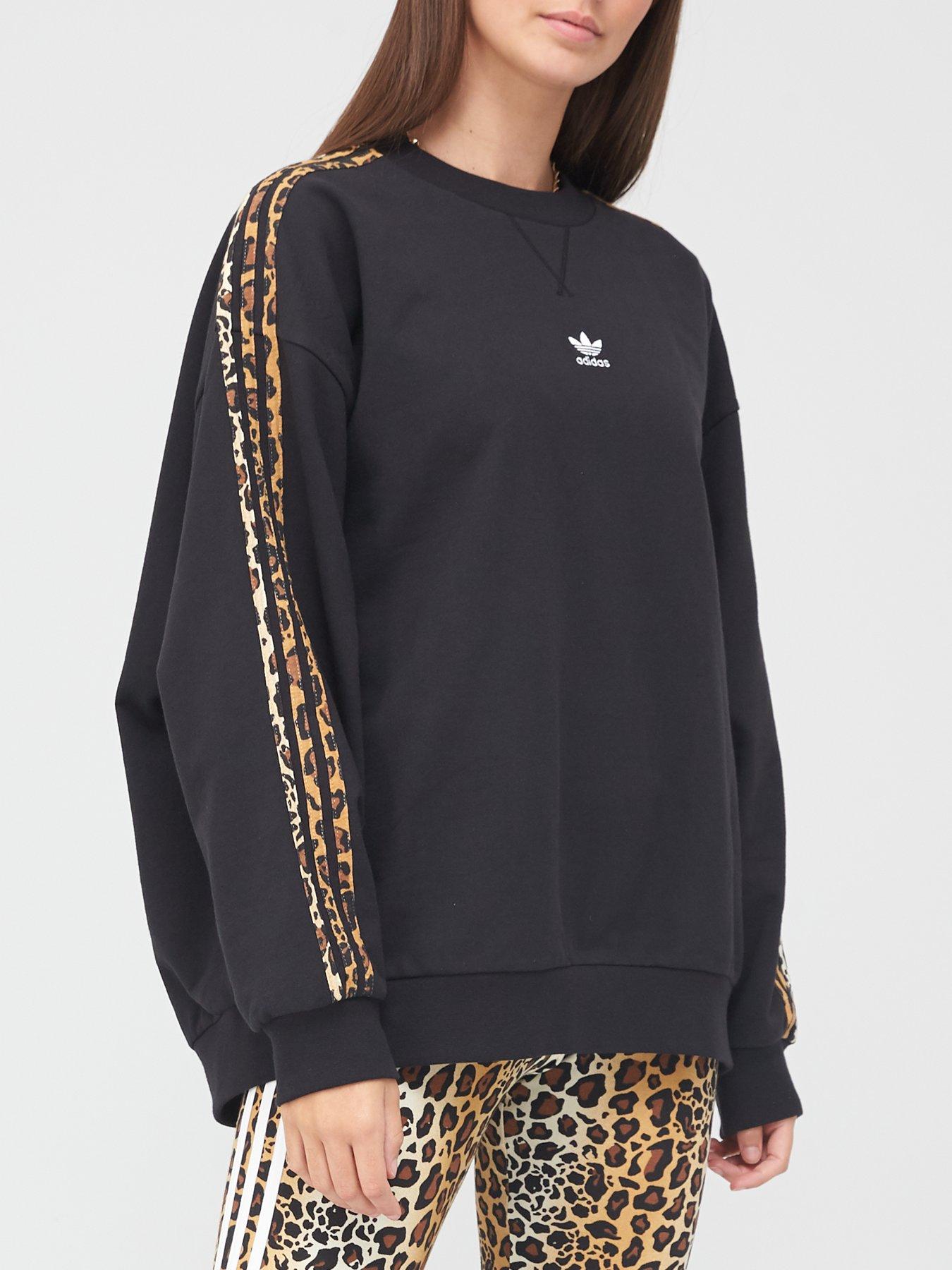 adidas Originals Leopard Lux Sweatshirt - Black , Black, Size 14, Women