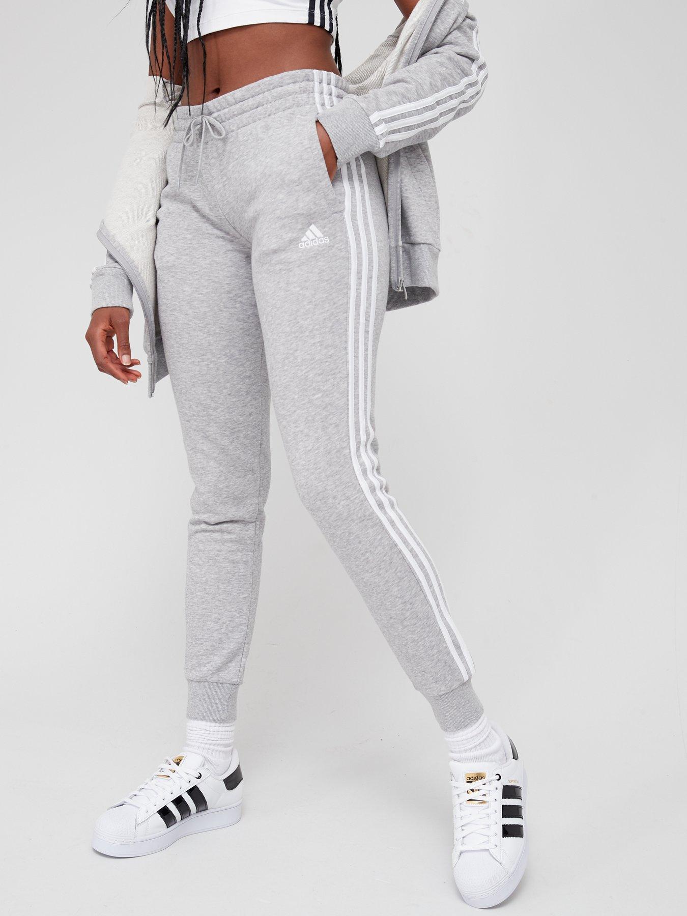 grey adidas 3 stripe joggers