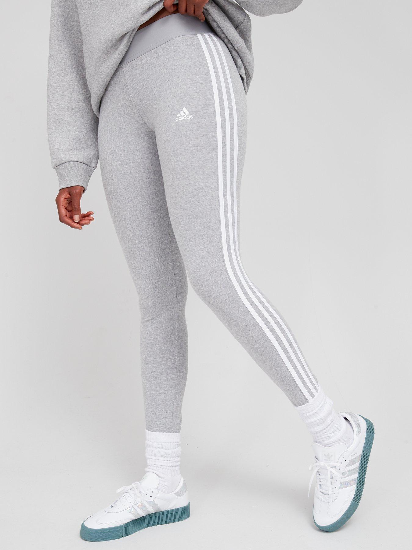 Adidas MEDIUM GREY HEATHER/WHITE Women's Essentials Leggings, US Medium