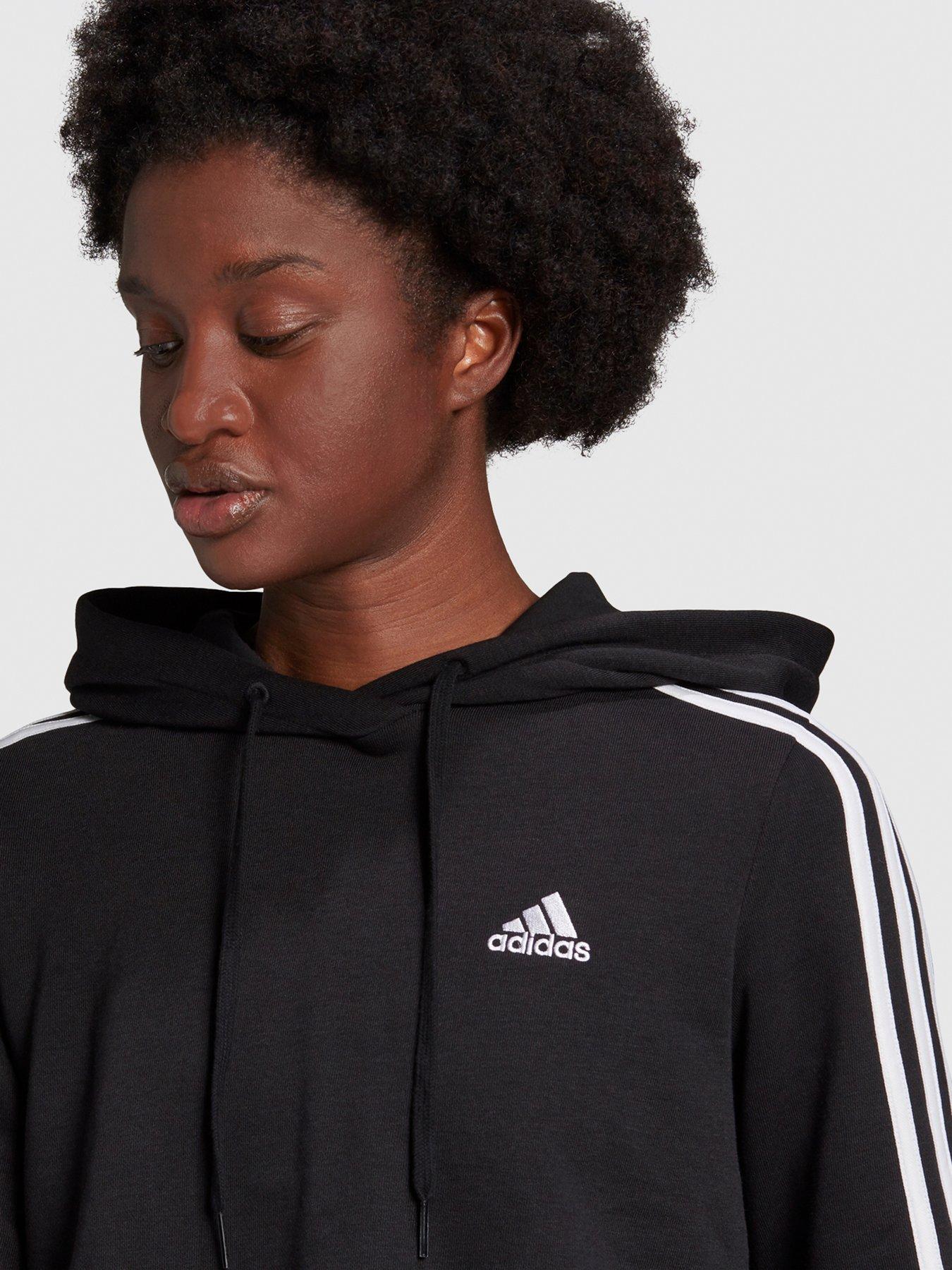 adidas Sportswear Essentials 3 stripes French Terry Crop Hoodie Black White Very