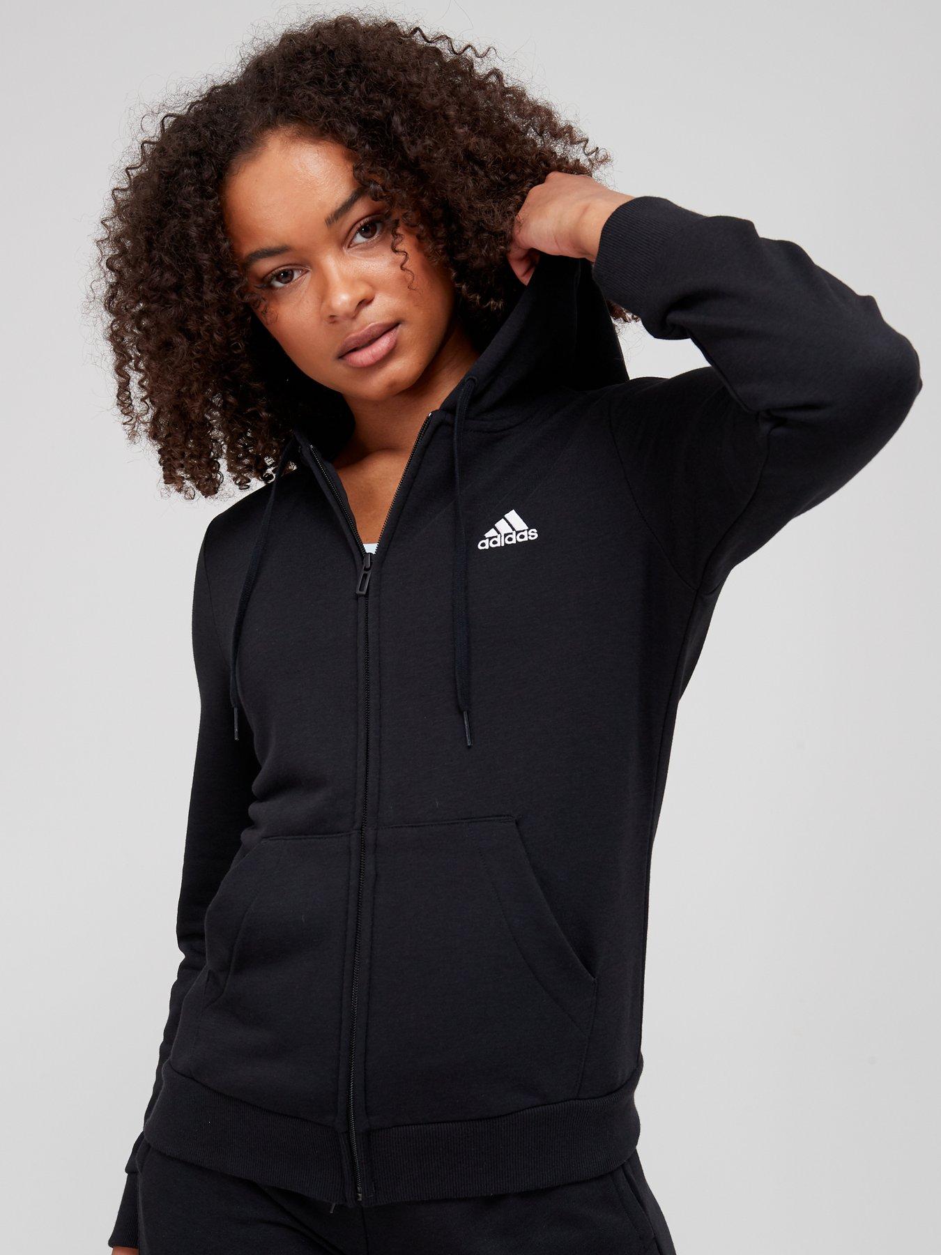 undefined Essentials Linear Full-Zip French Terry Hoodie - Black/White