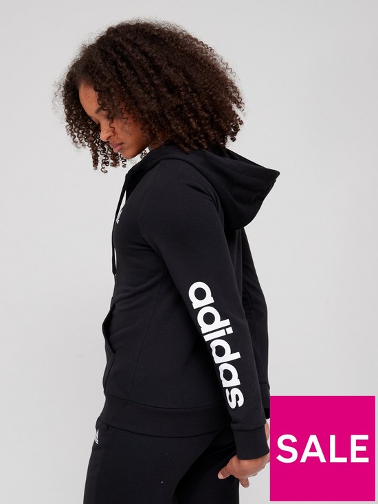 stillFront image of adidas-essentials-linear-full-zip-hoodie-black
