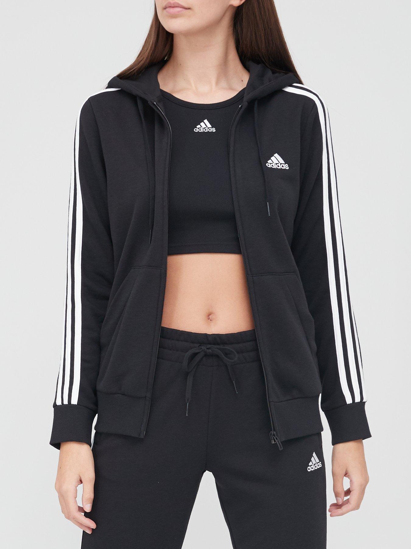 Adidas hoodie black white stripes sale