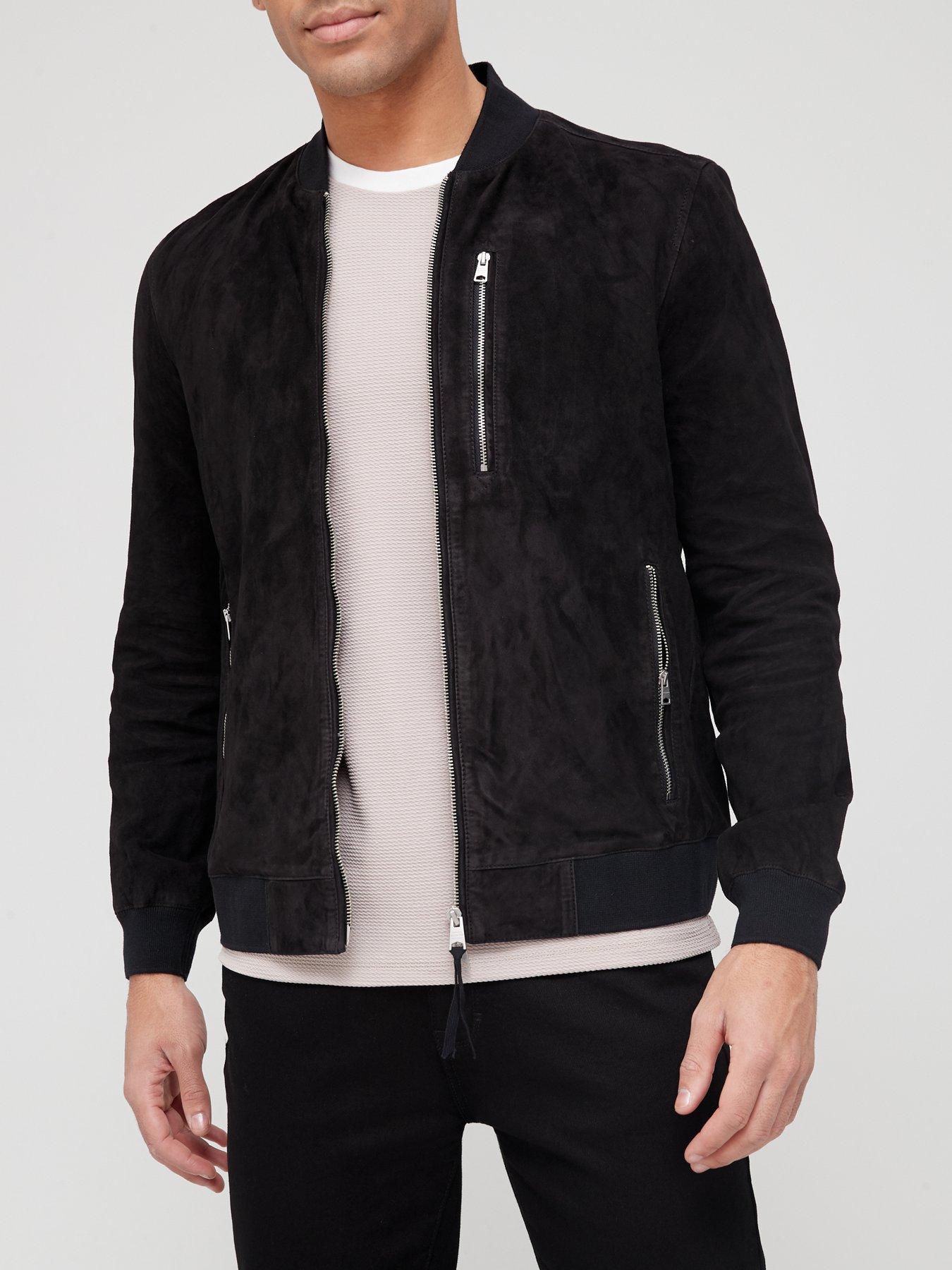 AllSaints Kemble Suede Leather Bomber Jacket, Aged Walnut Brown At John ...