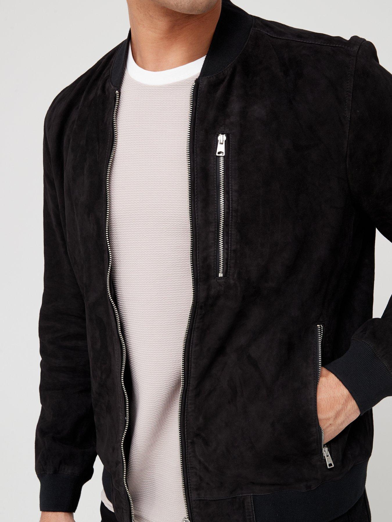 AllSaints Kemble Suede Bomber Jacket Black Very