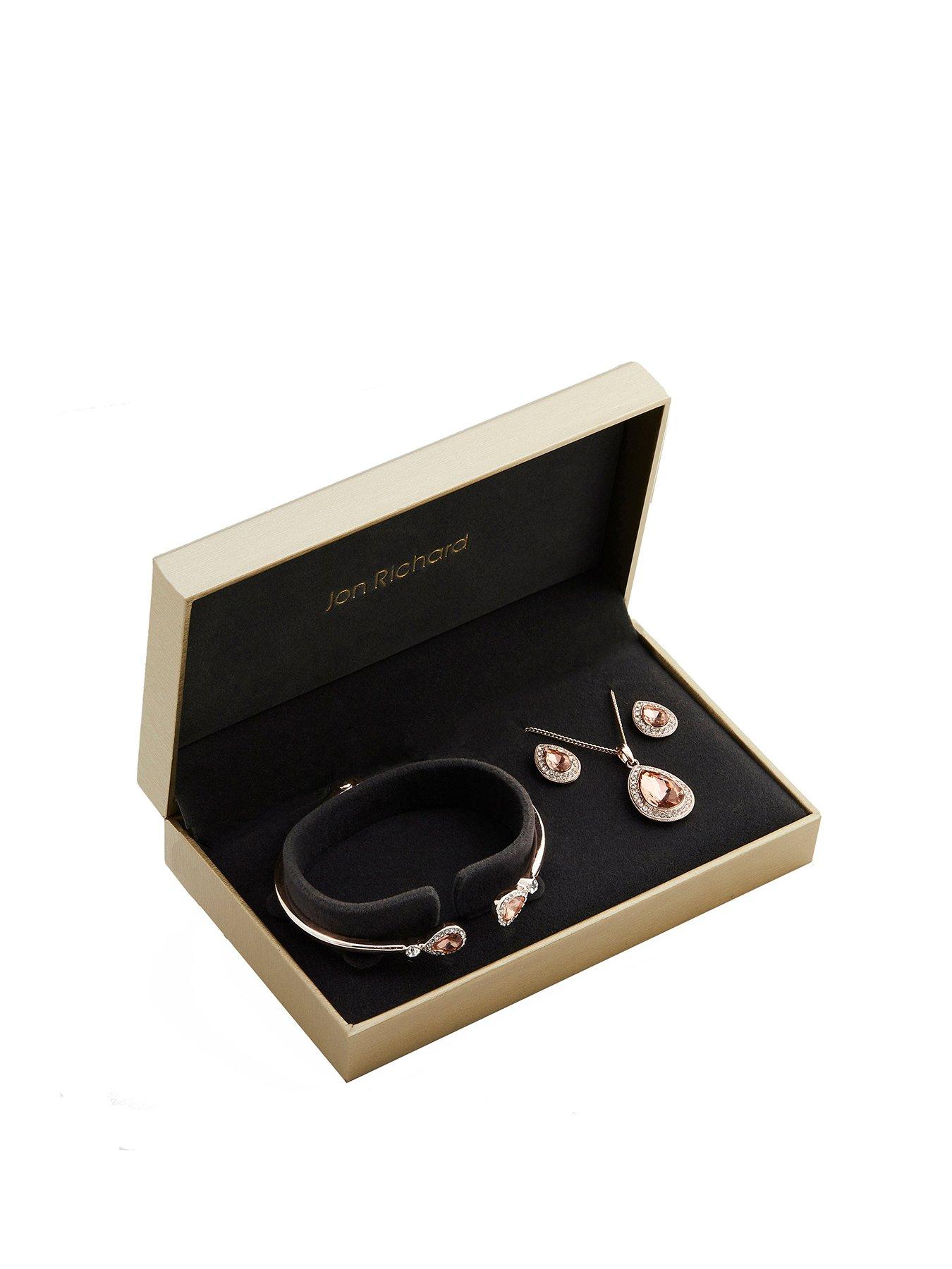 Women Rose Gold Plated Pink Pear Trio Set