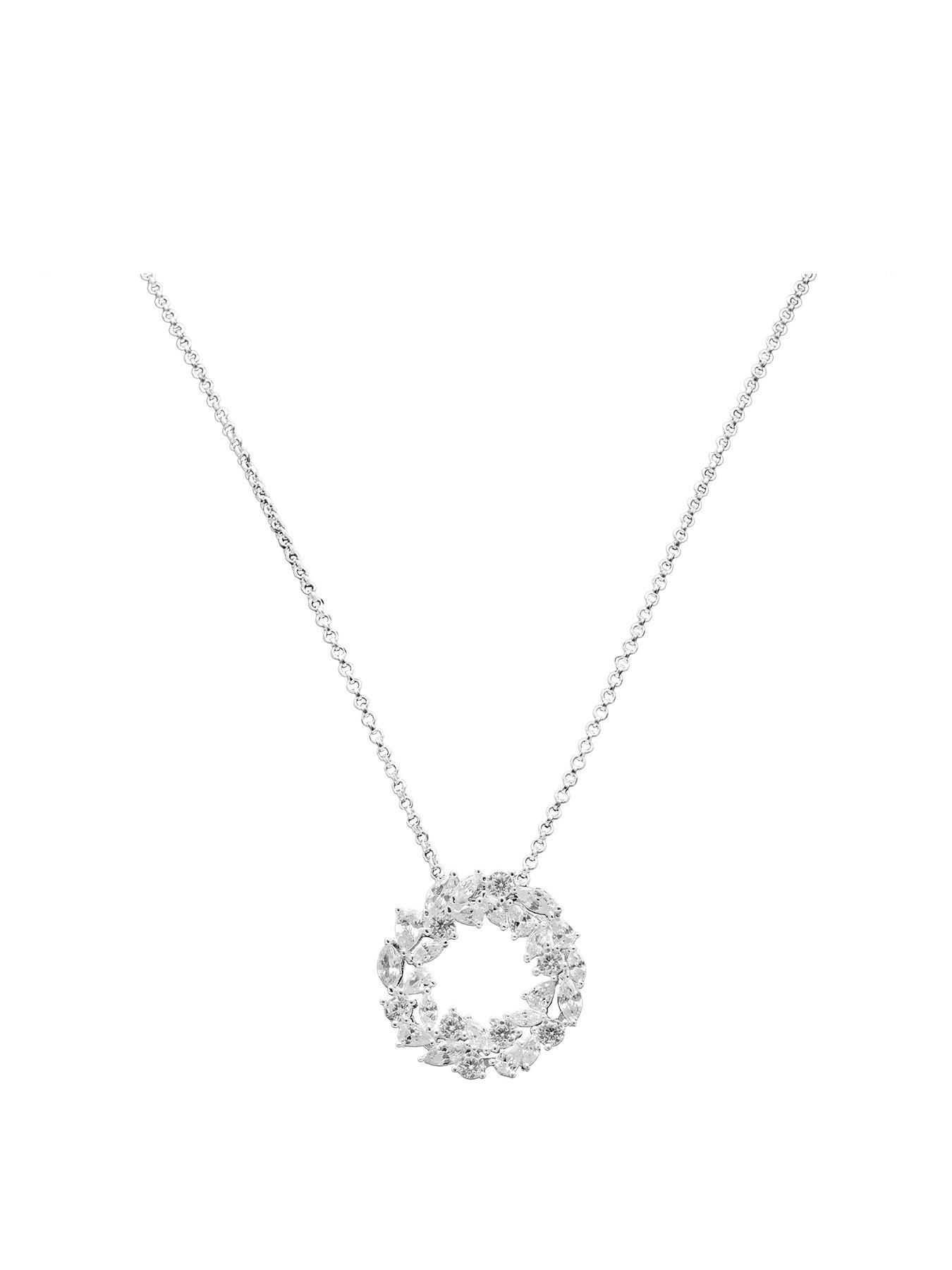 Women Sterling Silver Cubic Zirconia Marquise Cluster Open Necklace