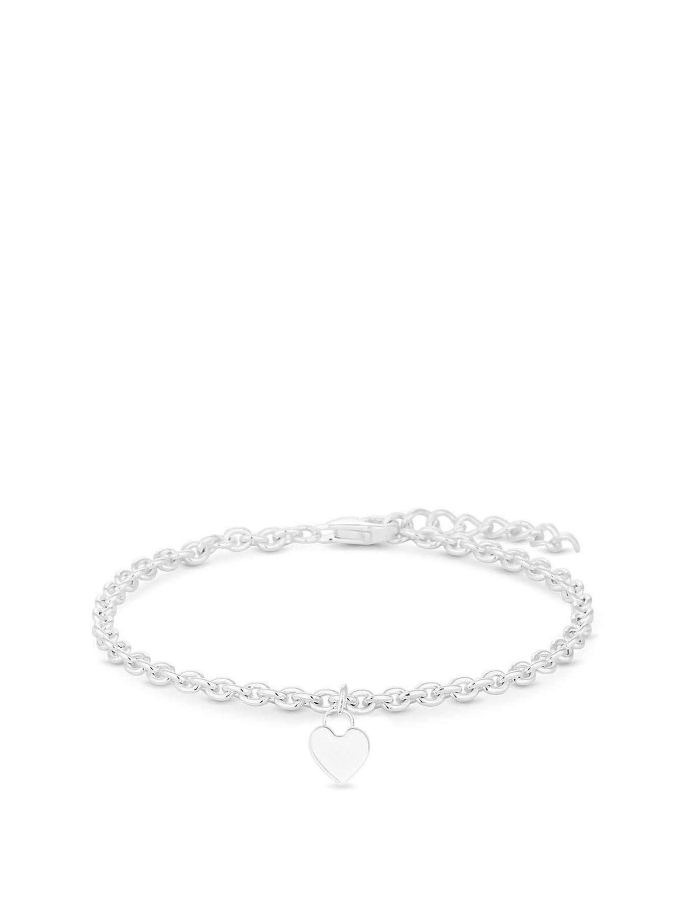 Jewellery & watches Sterling Silver Polished Charmed Heart Bracelet