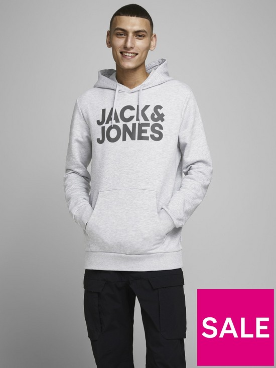 front image of jack-jones-logo-overhead-hoodie-china-blue