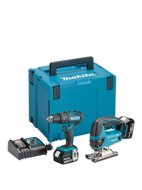 makita-18v-lxt-combi-drill-amp-jigsaw-2-x-5ah-batteries-fast-charger-amp-case
