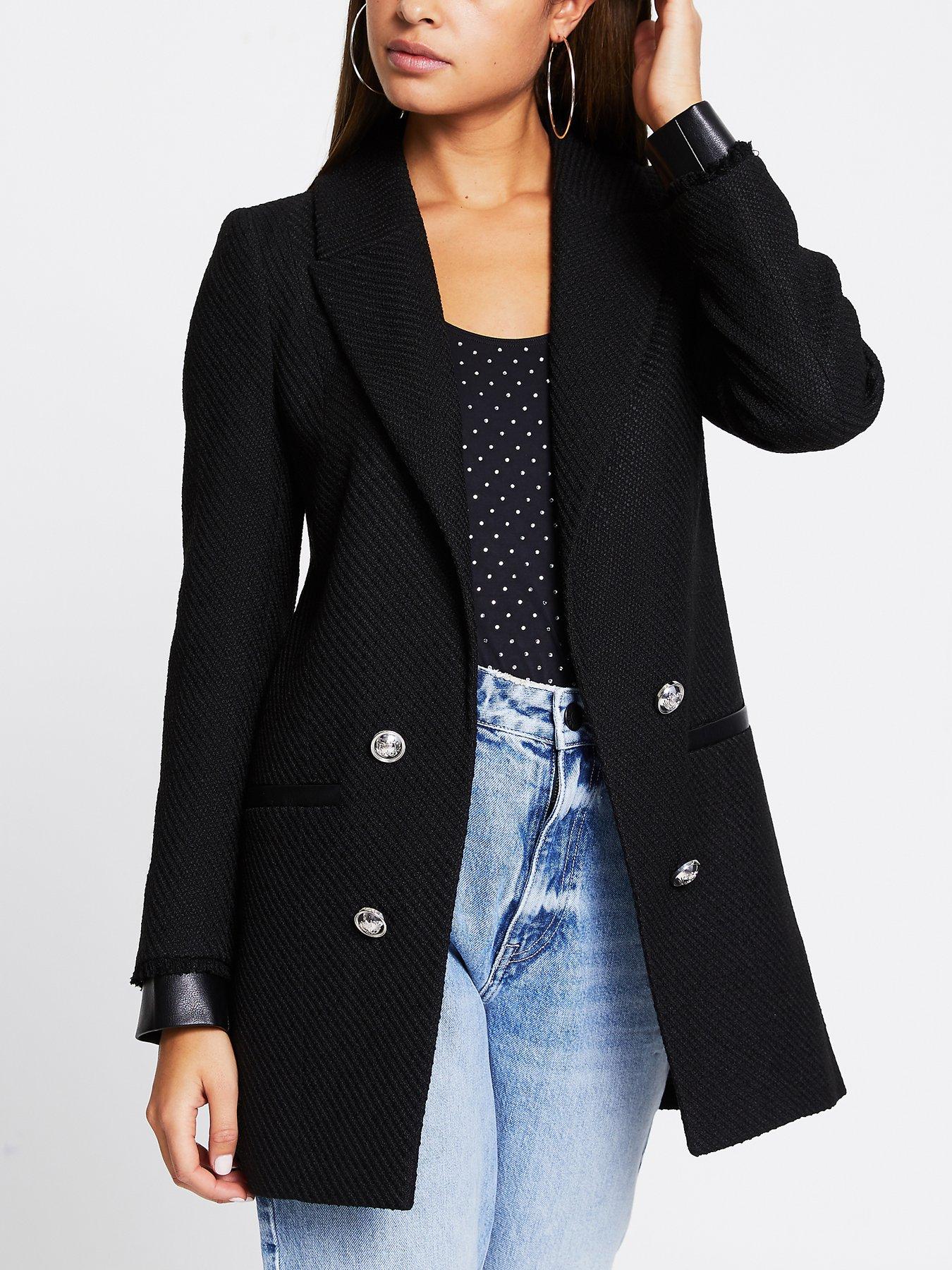 river island black boucle longline jacket