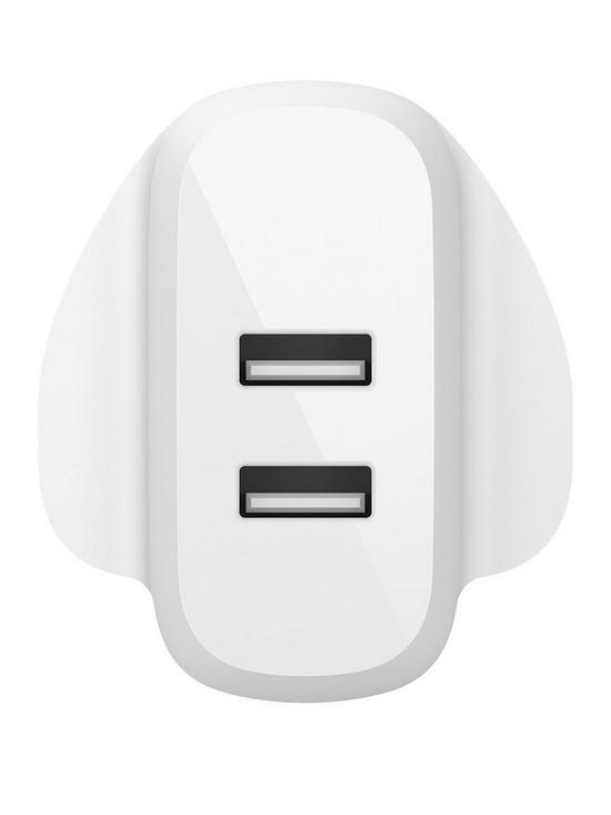 front image of belkin-boostchargetrade-dual-usb-a-wall-charger-24w-lightning-to-usb-a-cable