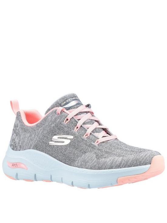 front image of skechers-comfy-wave-arch-fit-trainers-greynbsp