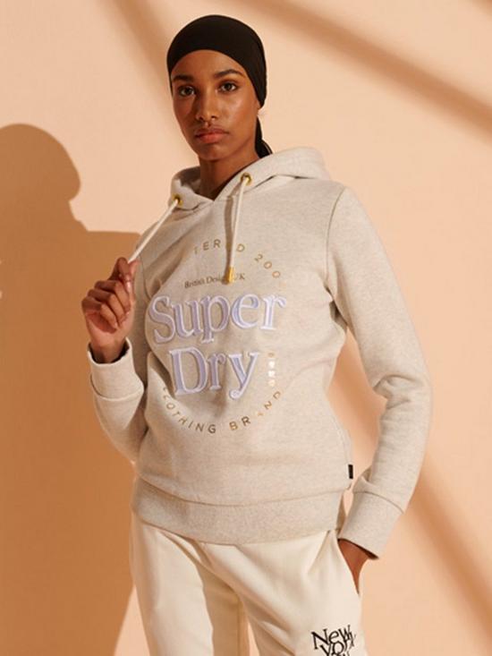 front image of superdry-established-hoodie-light-grey