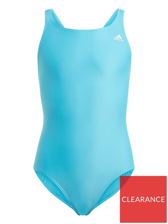 front image of adidas-girls-junior-swimsuit-greenwhite