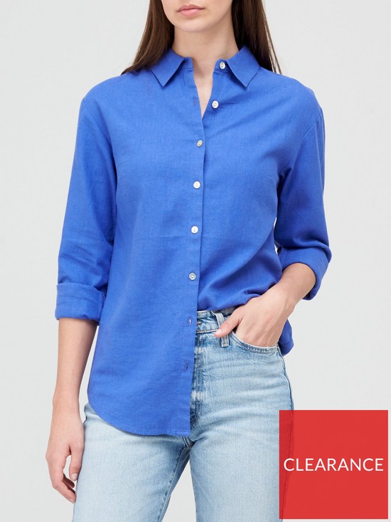 front image of v-by-very-classic-linen-blend-long-sleevenbspshirt-bluenbsp