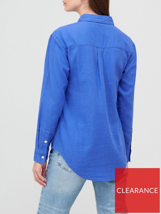 stillFront image of v-by-very-classic-linen-blend-long-sleevenbspshirt-bluenbsp