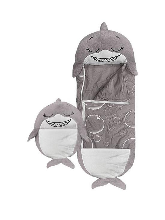 front image of happy-nappers-grey-shark-sleeping-bag-large