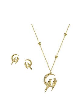 sara-miller-sara-miller-18ct-gold-plated-crescent-moon-love-birds-necklace-and-earrings-gift-set