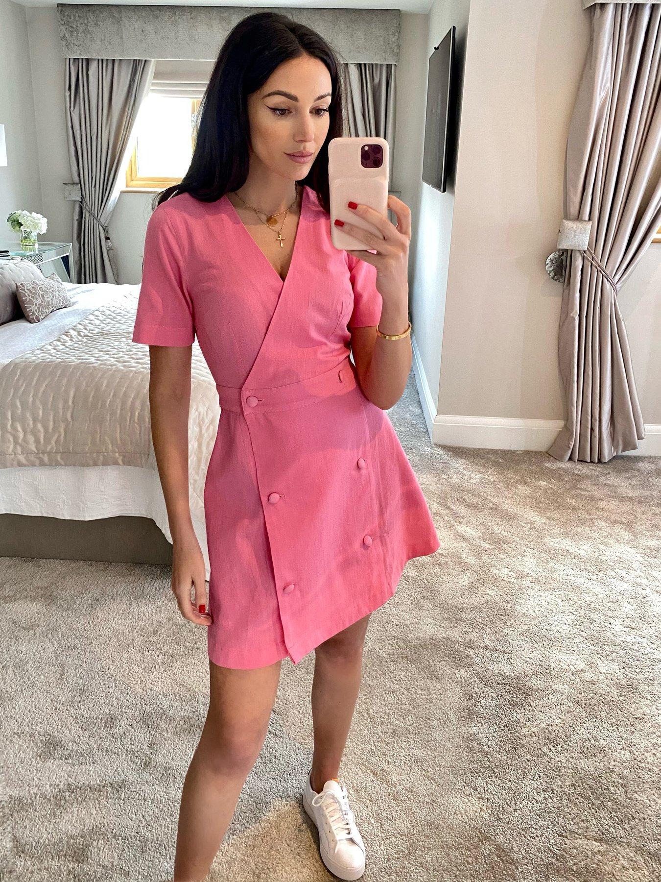 michelle keegan pink bardot dress