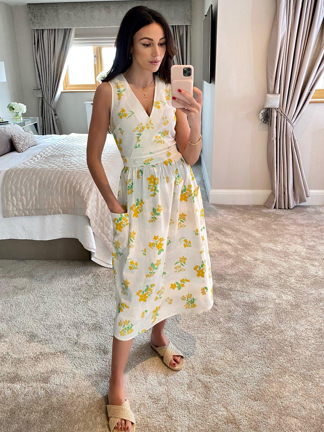 Michelle Keegan Printed Wrap Top Linen Look Midi Dress - Floral