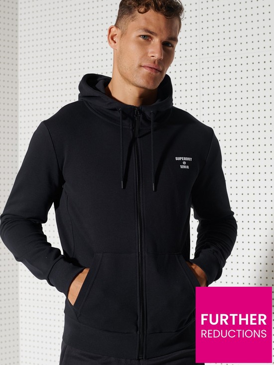 front image of superdry-training-sport-zip-hoodie-black
