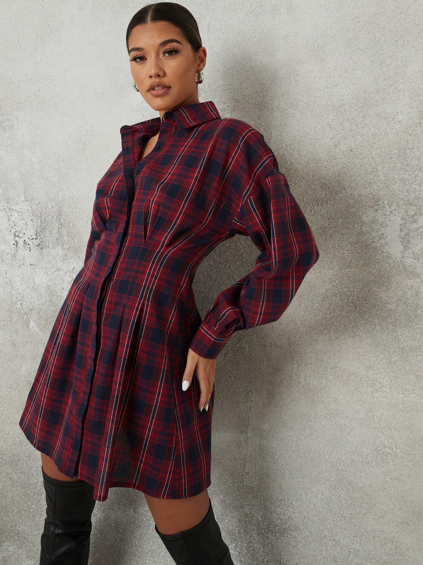 navy check shirt dress