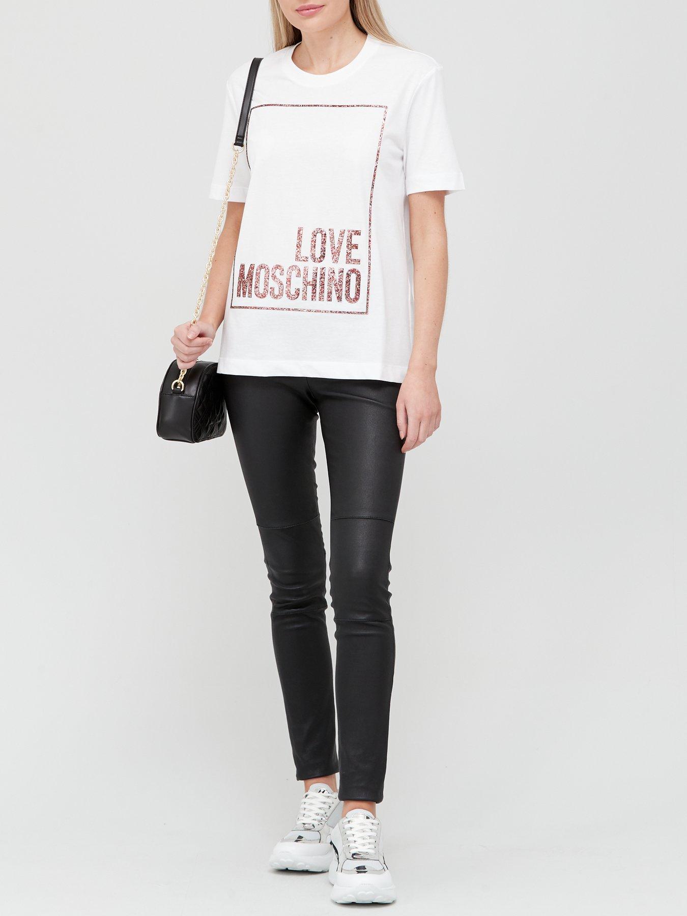 LOVE MOSCHINO Glitter Box Logo T-Shirt - White | very.co.uk