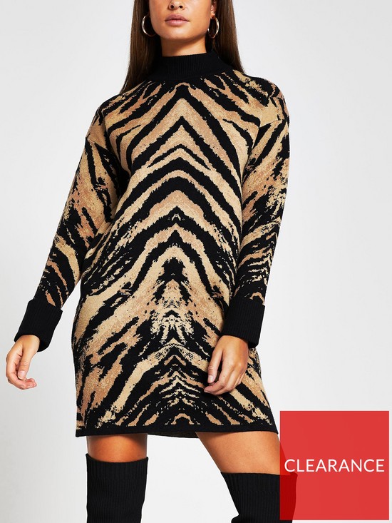 front image of river-island-tiger-print-knitted-dress-multi