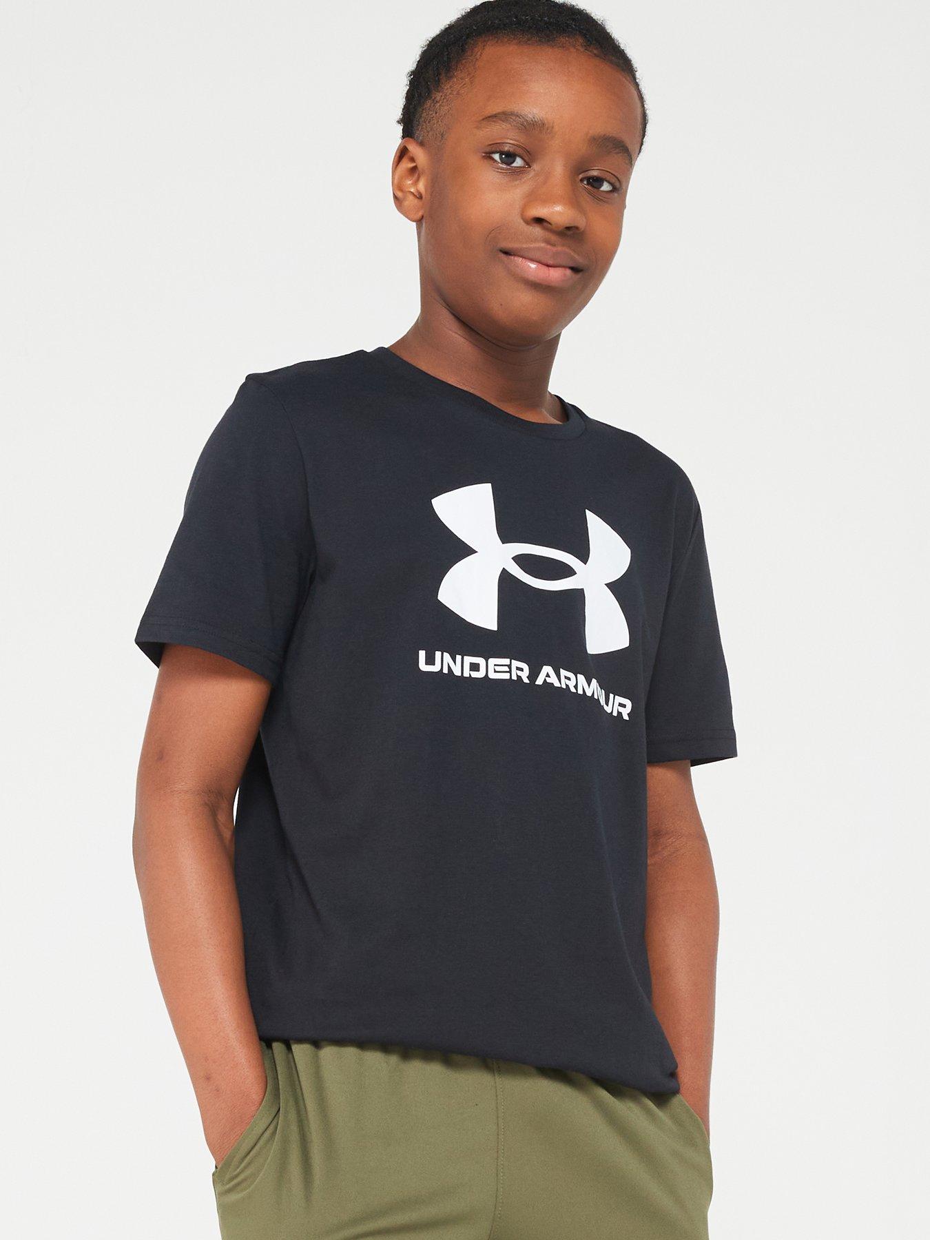 UNDER ARMOUR Junior Boys Logo Wordmark Short Sleeve T-Shirt - Grey