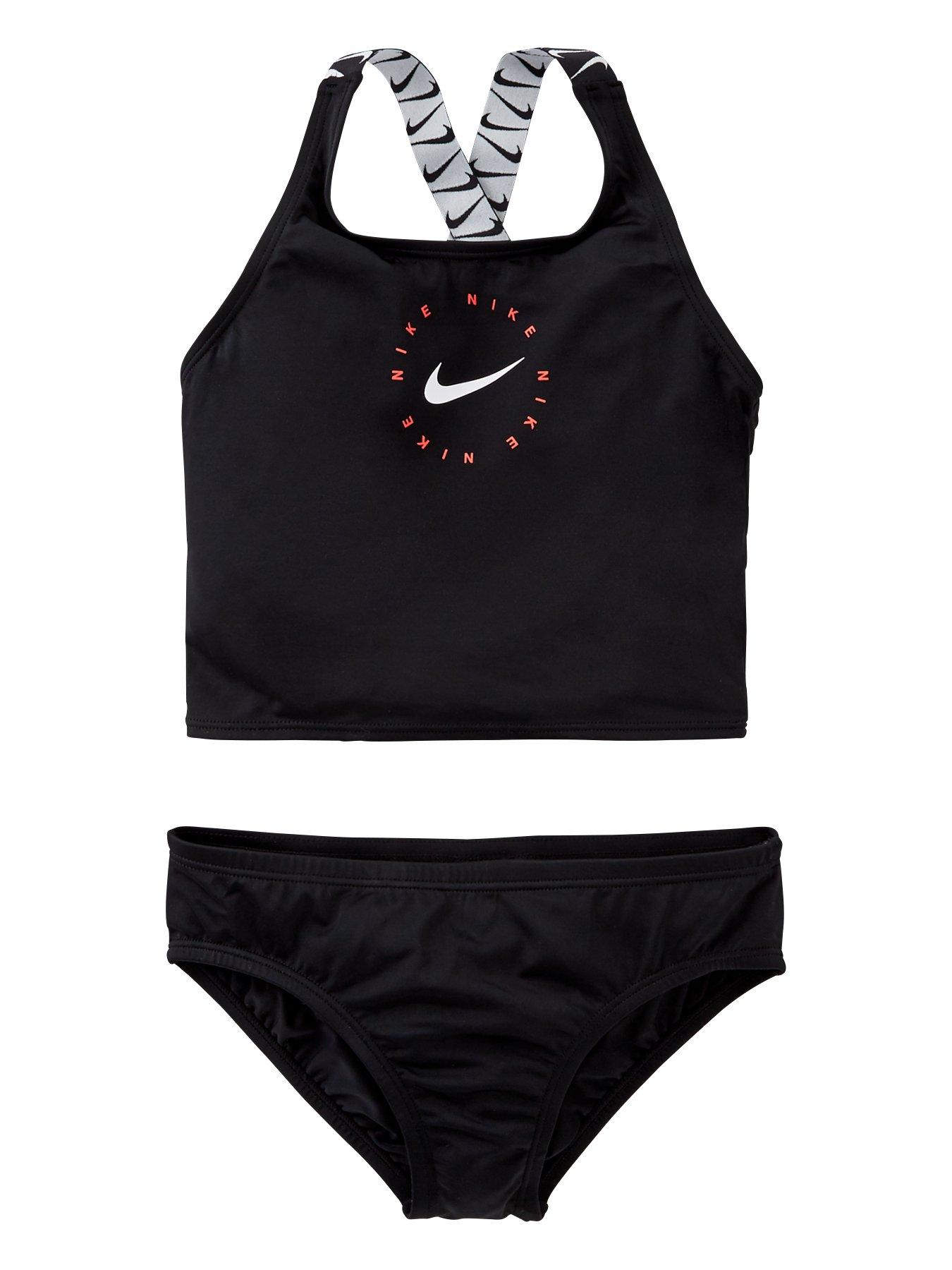 Nike Nike Girls Logo Tape Cross Back Midkini Set - Black | very.co.uk