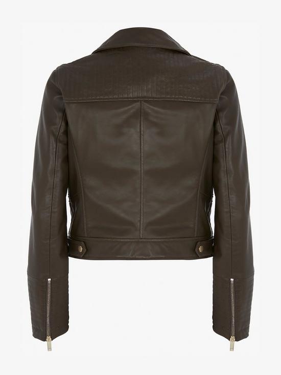 stillFront image of mint-velvet-leather-biker-jacket-khaki