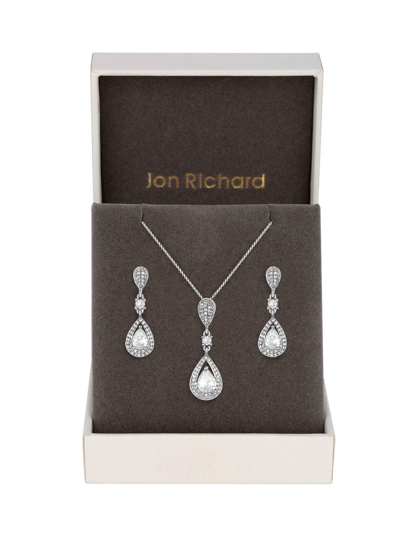 Image 1 of 2 of Jon Richard Silver Crystal Pave 3 Tier Pear Drop Set