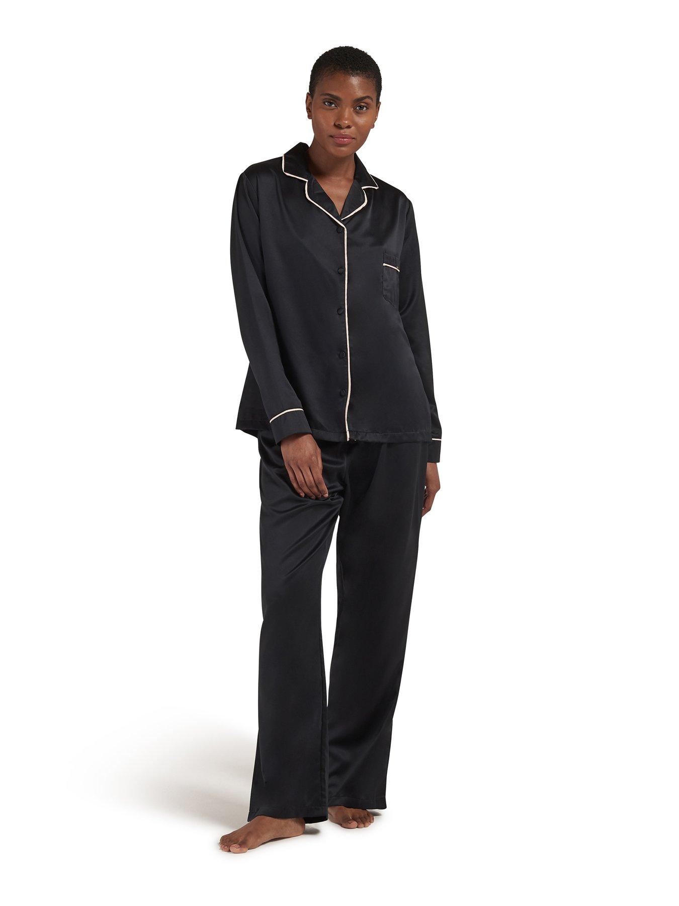 Nightwear & Loungewear Claudia Button Through Satin Pj Set - Black