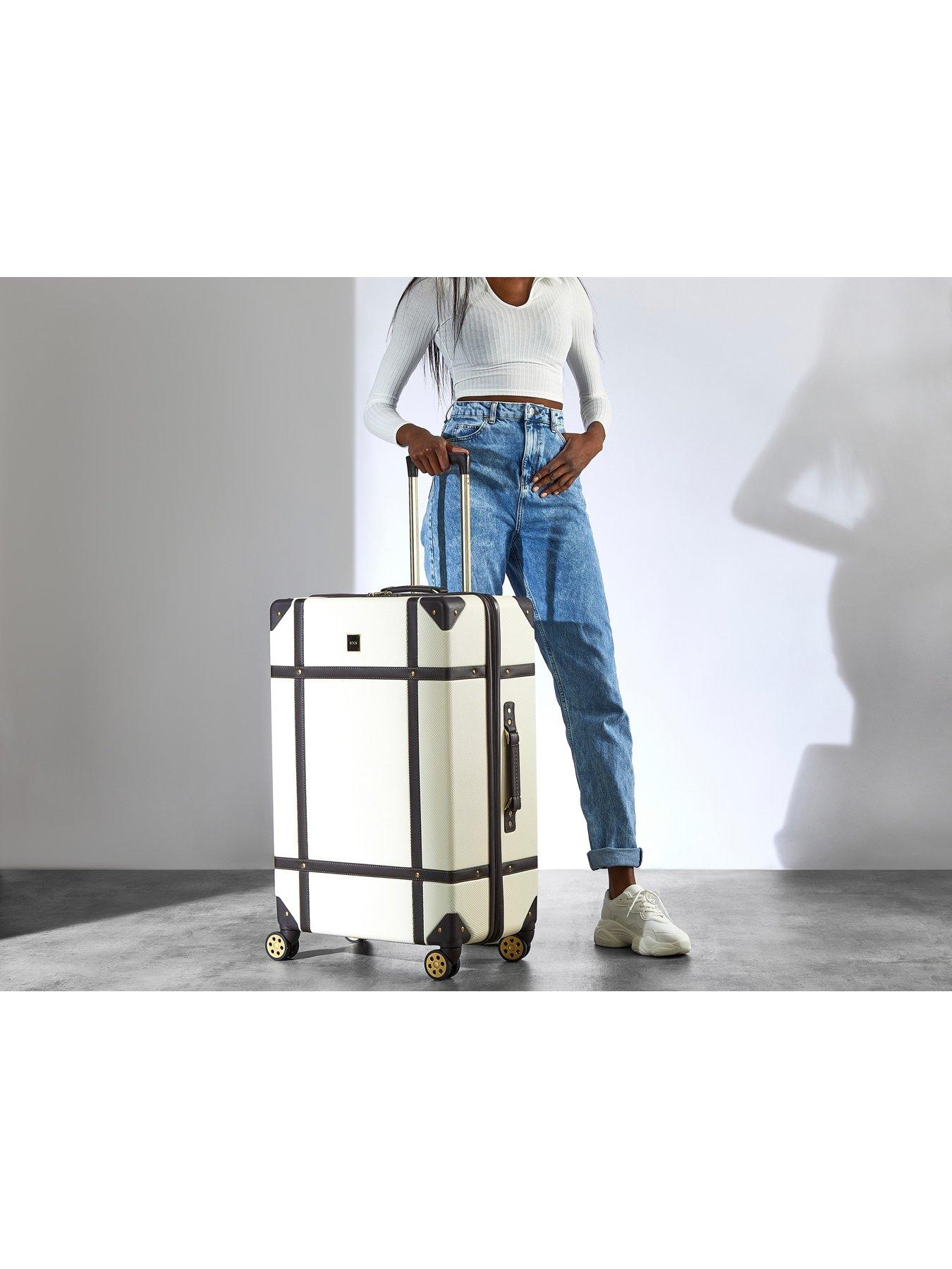Image 4 of 7 of Rock Luggage Vintage Large 8-Wheel Suitcase - Cream