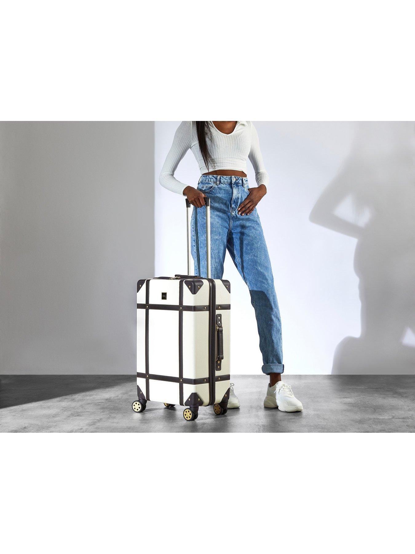 Image 4 of 7 of Rock Luggage Vintage Medium 8-Wheel Suitcase - Cream