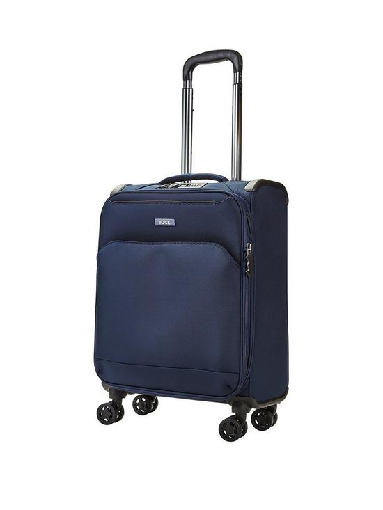 front image of rock-luggage-georgia-carry-on-8-wheel-suitcase-navy