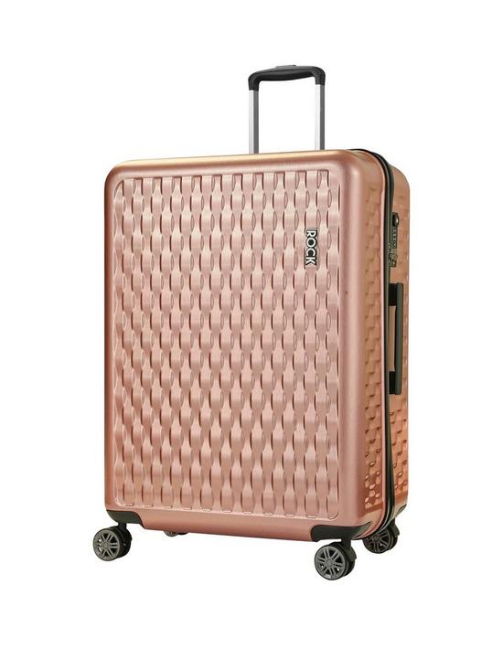 front image of rock-luggage-allure-large-8-wheel-suitcase-rose-pink