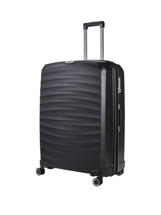 front image of rock-luggage-sunwave-medium-8-wheel-suitcase-black